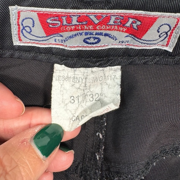 Silver Pants Womens 31X32 Black Flare Button Fly Nylon Mid Rise - Picture 3 of 11